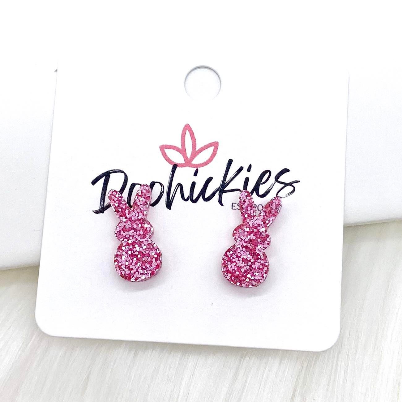Pink Glitter Peep Studs