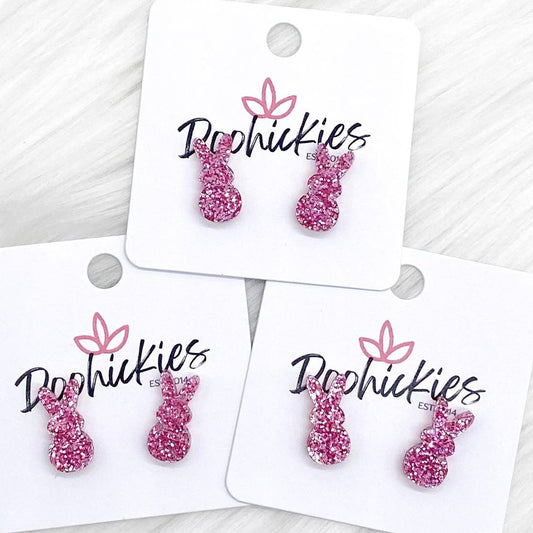 Pink Glitter Peep Studs