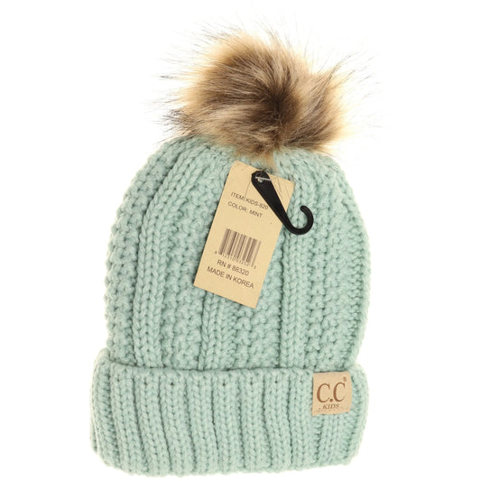 Kids Fuzzy Lined Pom Beanie