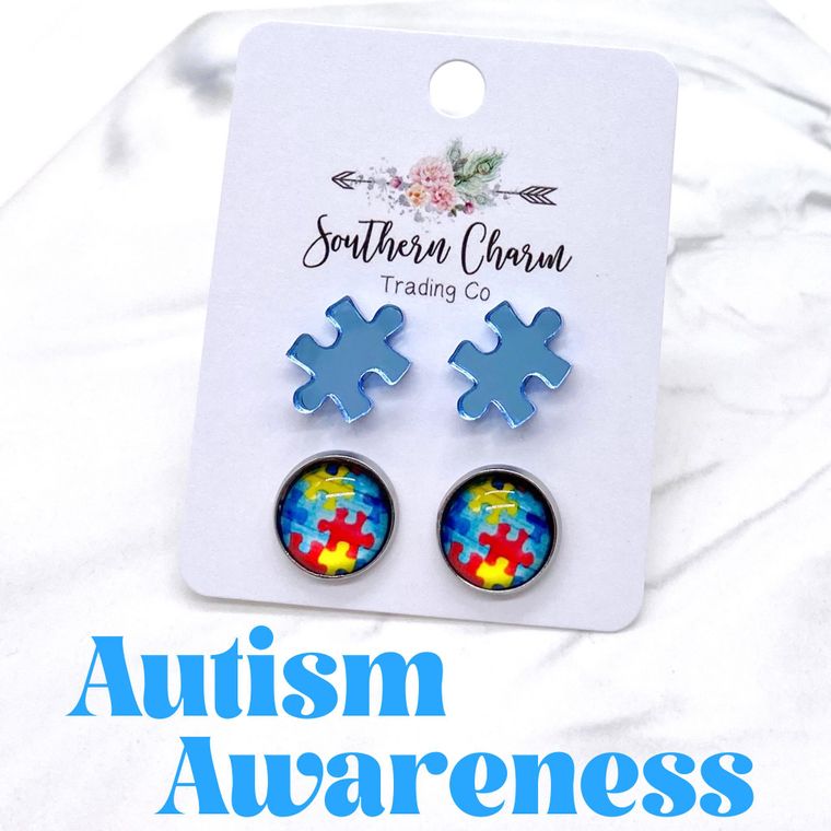 Mirror Puzzle & Autism Awareness Earrings